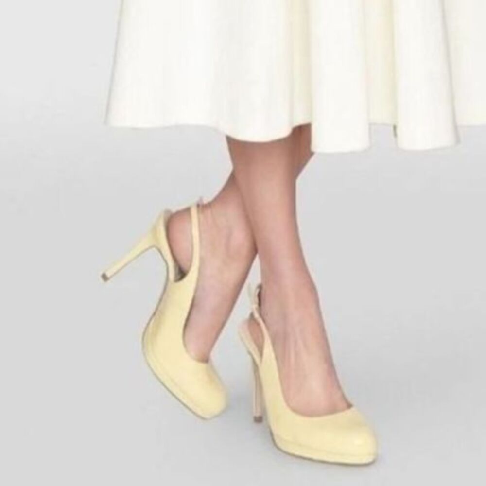 LK Bennett Clemmie Patent Leather Slingback Platform Heels Yellow EU 36 US 6